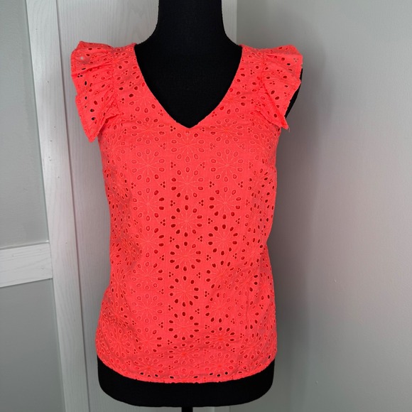 Lilly Pulitzer Tops - Lilly Pulitzer‎ Coral Eyelet Flutter Sleeve Top | Size XXS New Without Tag
